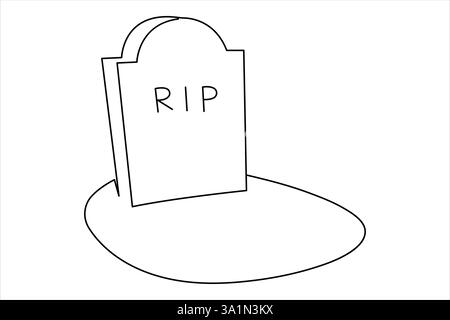 Gravestone R.I.P dessin d'art continu d'une ligne d'Halloween, tombe, cimetière, mort, jour du souvenir Illustration de Vecteur