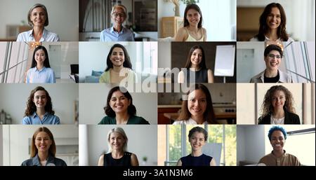 Les femmes du groupe regardent la caméra, la vue collage de séquences Banque D'Images