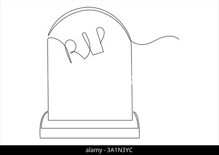 Gravestone R.I.P dessin d'art continu d'une ligne d'Halloween, tombe, cimetière, mort, jour du souvenir Illustration de Vecteur