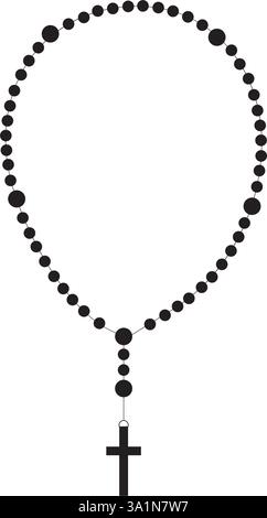 Silhouette de perles Rosary.Bijoux de prière pour la méditation.Chapelet catholique avec croix.Symbole de religion.Illustration vectorielle isolée Illustration de Vecteur