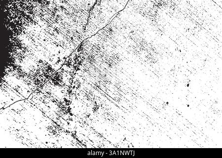 Motif noir et blanc grunge. Texture abstraite de particules monochromes. Fond de fissures, éraflures, éclats, taches, taches d'encre, lignes. Illustration de Vecteur