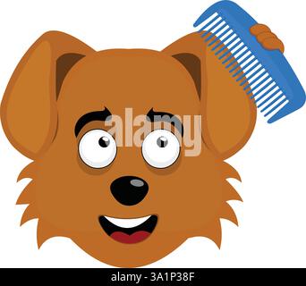 illustration vectorielle emoji personnage visage chien dessin animé, peignant ses cheveux avec un peigne bleu Illustration de Vecteur