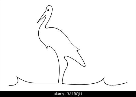 Un dessin en ligne continue du concept adorable d'oiseau héron pour l'icône de conservation. Vecteur moderne de conception d'art au trait Illustration de Vecteur