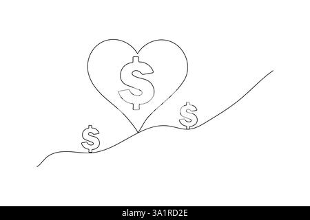 Illustration vectorielle de contour isolé et illustration d'une seule ligne continue dollar Illustration de Vecteur