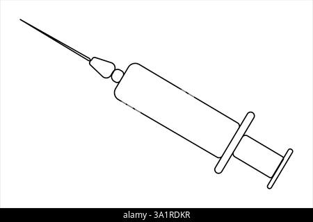 Seringues pour injections dessin continu d'une ligne de vaccination, injection de soins de santé, prélèvement sanguin pour analyse de laboratoire. Concept médical Illustration de Vecteur