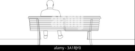 Homme assis seul sur le banc dessin de ligne continue, vue arrière. Un concept d'art au trait de solitude, de repos sur le banc ou d'attente. Illustration vectorielle Illustration de Vecteur