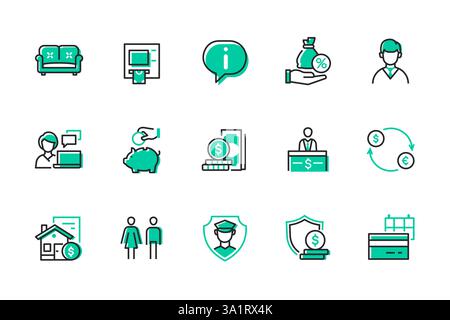 Opérations financières - ensemble d'icônes de style de conception de ligne Illustration de Vecteur