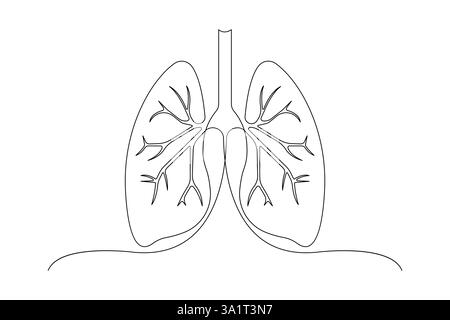 Illustration vectorielle de dessin continu d'une ligne des poumons humains anatomiques. Concept d'anatomie interne médicale dynamique Illustration de Vecteur