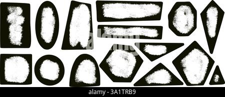 Formes géométriques d'encre noire pour enfants avec espace vide défini. Zones de texte peindre les cadres texturés en spray. Chiffres arrondis et carrés. Citation tirée à la main de vecteur Illustration de Vecteur