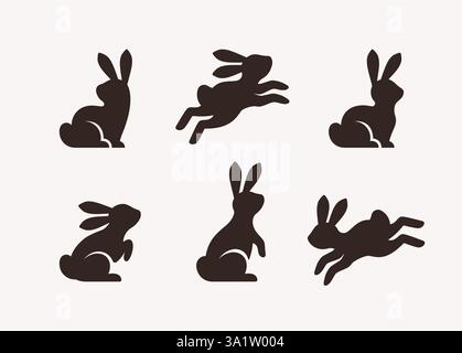 Lapin de Pâques silhouettes monochromes simples isolées sur fond blanc. Vecteur EPS10. Illustration de Vecteur