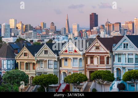 Painted Ladies, aux côtés d'Alamo Square à San Francisco, Californie, États-Unis. Banque D'Images