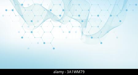 Conception de soins de santé ou de fond médical. Concept d'innovation en soins de santé. Bannière Web horizontale d'en-tête. Fond géométrique abstrait avec hexagone Banque D'Images