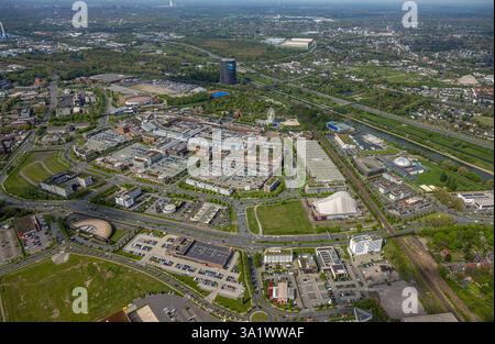 Vue aérienne, centre commercial Westfield Centro vue générale Neue Mitte avec gazomètre, Borbeck, Oberhausen, région de la Ruhr, Rhénanie du Nord-Westphalie, Allemagne Banque D'Images