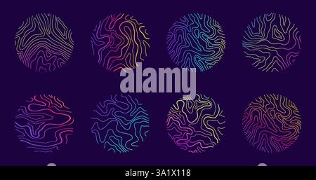 Ensemble de cercles ondulés abstraits topographiques futuristes Illustration de Vecteur