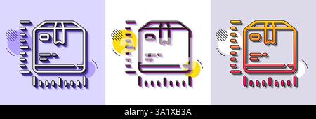 Icône de ligne de taille d'emballage. Motif en pointillés demi-ton. Icône dégradé avec ombre de grain. signe de dimension de la boîte. Symbole de mesure du colis. Taille de boîtier de ligne ico Illustration de Vecteur