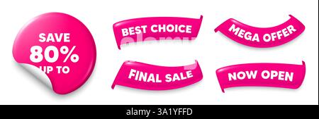 Économisez jusqu'à 80 %. Affiche de prix de l'offre de réduction. Autocollant, bannières de rubans. Vecteur Illustration de Vecteur