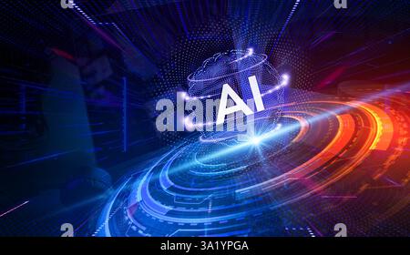 Les icônes IA, Big Data et Business Analytics représentent l'intégration d'une technologie avancée dans l'analyse des graphiques, des données métier et des tendances du marché. Banque D'Images