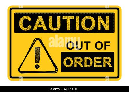 Clipart de l'icône de signe d'avertissement hors service. Symbole de mise en garde et d'avertissement sur panneau jaune avec clip art barricade noir pour dommages, dysfonctionnement Illustration de Vecteur