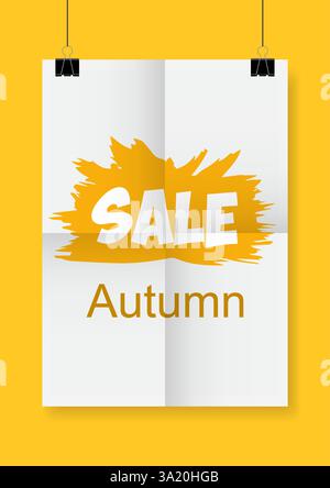 La bannière publicitaire de vente d'automne a un fond jaune vif avec un texte accrocheur Illustration de Vecteur