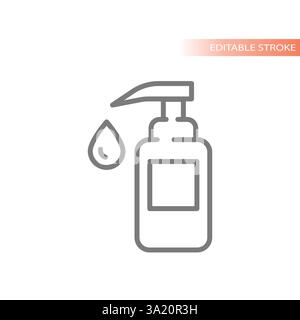 Icône de ligne de désinfectant pour les mains. Distributeur de savon et plan de désinfection. Illustration de Vecteur