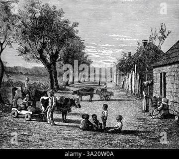 Quartiers des esclaves sur une plantation en Géorgie c1860 gravure sur bois en France Banque D'Images