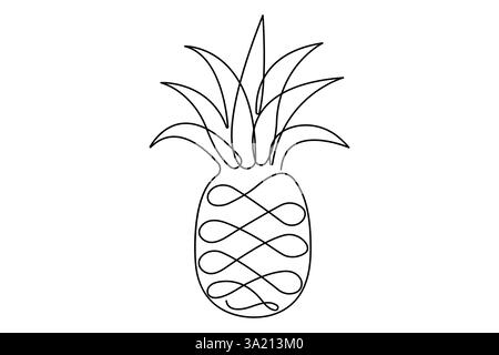 Continue d'une seule ligne dessinant l'illustration vectorielle d'ananas organique frais et sain Illustration de Vecteur