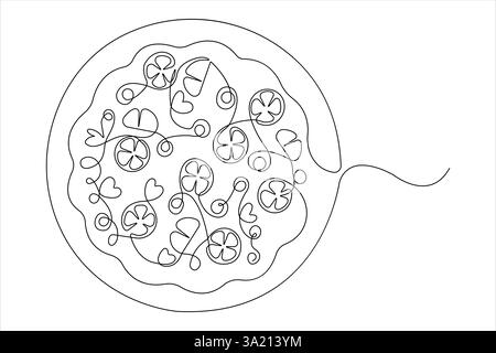 Dessin simple continu d'une ligne de délicieuse illustration vectorielle de contour de conception de pizza au fromage tranché Illustration de Vecteur