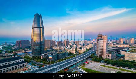 Environnement urbain de Sanjiangkou, Ningbo, province du Zhejiang, Chine Banque D'Images