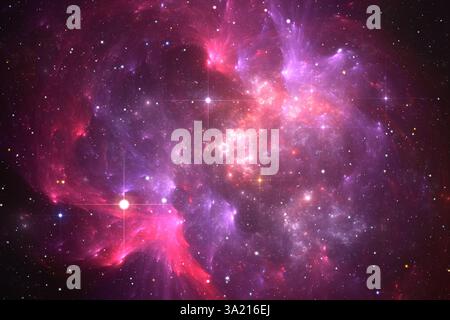 Fond d'espace avec nébuleuse d'anneau violet et étoiles Banque D'Images