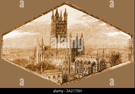 Une gravure vieille de 1876 de la cathédrale de Gloucester, Royaume-Uni Banque D'Images
