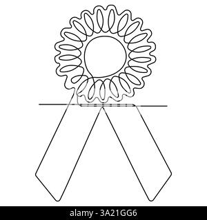 Ruban de récompense de dessin d'art à ligne unique continu ou certificat dessiné dans le style vectoriel de contour gravé Illustration de Vecteur