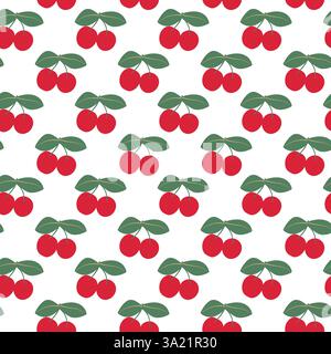 Motif sans couture avec cerises rouges mûres avec des feuilles sur un fond blanc Illustration de Vecteur
