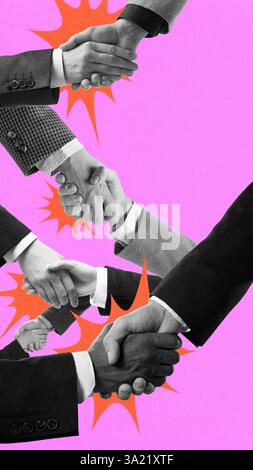 Poignées de main multiples formant une réaction en chaîne. Coopération réussie, relations solides Banque D'Images