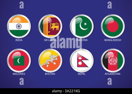 Vecteur de collection de drapeaux ronds d'asie du Sud Illustration de Vecteur