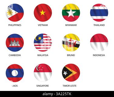 drapeaux ronds des pays d'asie du sud-est comme badges Illustration de Vecteur