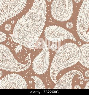 Monohcrome marron et blanc motif sans couture avec motifs Paisley Illustration de Vecteur