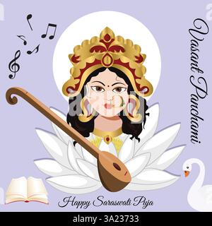 Saraswati Puja Celebration, Happy Vasant Panchami Illustration de Vecteur