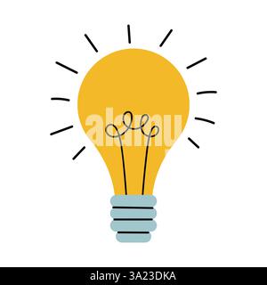 Idée créative ou concept de solution, ampoule avec des rayons brillants. Ampoule de dessin animé dans un style plat. Symbole de créativité, d'inspiration. Illustration de Vecteur