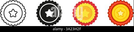 Badge avec Star Line et Solid Icon Set. Collection de symboles badge. Illustration vectorielle isolée Illustration de Vecteur
