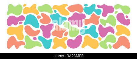 Ensemble de formes organiques liquides, forme irrégulière. Forme libre simple colorée ou blobs asymétriques. Figures abstraites déformées aléatoires, taches ondulées ou amor fluide Illustration de Vecteur