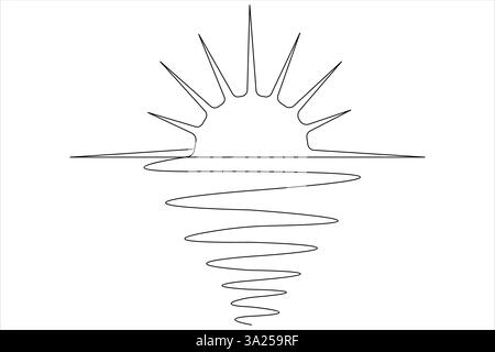 Illustration vectorielle continue d'une ligne d'art solaire concept de voyage d'été ensoleillé et le temps chaud du ciel lumineux Illustration de Vecteur