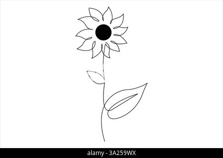Tournesol continu simple d'une ligne dessin vectoriel illustration art design minimaliste Illustration de Vecteur