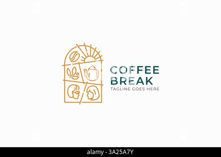 Logo de café élégant avec concept détendu Vintage Vibe et Sun pour Cafe Shop Business Illustration de Vecteur