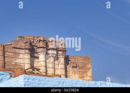 vintage fort architecture artistique vue extérieure à l'image du matin est prise à mehrangarh fort jodhpur rajasthan inde. Banque D'Images