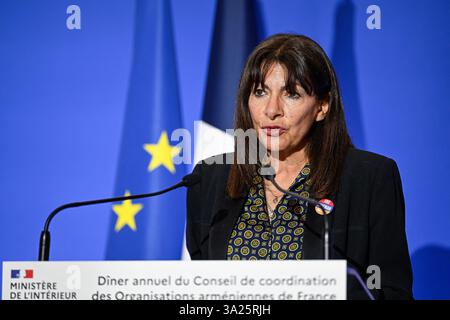 Paris, France. 11 mars 2025. Maire de Paris Anne Hidalgo lors du dîner annuel du Conseil de coordination des organisations arméniennes de la CCAF le 11 mars 2025 à Paris, France. Crédit : Abaca Press/Alamy Live News Banque D'Images
