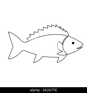 Poisson continu illustration de dessin d'art d'une ligne dessin dessin à la main vecteur de contour de style d'esquisse dessiné à la main Illustration de Vecteur