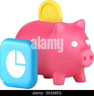 Analyse financière de planification d'équilibre budgétaire et comptabilité de tirelire icône 3d illustration vectorielle réaliste. Les bénéfices et les dépenses en argent des finances bancaires Illustration de Vecteur