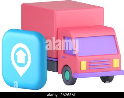 Livraison de service de déplacement carte adresse de localisation GPS suivi icône 3d illustration vectorielle réaliste. Commandes en ligne logistique de transport de marchandises s Illustration de Vecteur