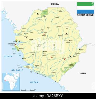 Carte de l'État ouest-africain de Sierra Leone Banque D'Images