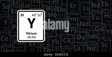 L'yttrium y, élément chimique, est un métal argenté de la terre rare et de numéro atomique 39. Tableau périodique. Le néodyme sur le tableau périodique des éléments. Banque D'Images